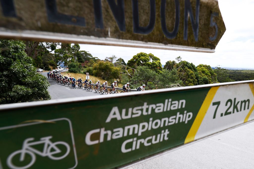 BALLARAT AUSTRALIA JANUARY 15 A general view of the peloton competing during the Australian Cycling National Championships 2022 Mens U23 Road Race a 1392km race from Ballarat to Ballarat AusCyclingAus on January 15 2022 in Ballarat Australia Photo by Con ChronisGetty Images
