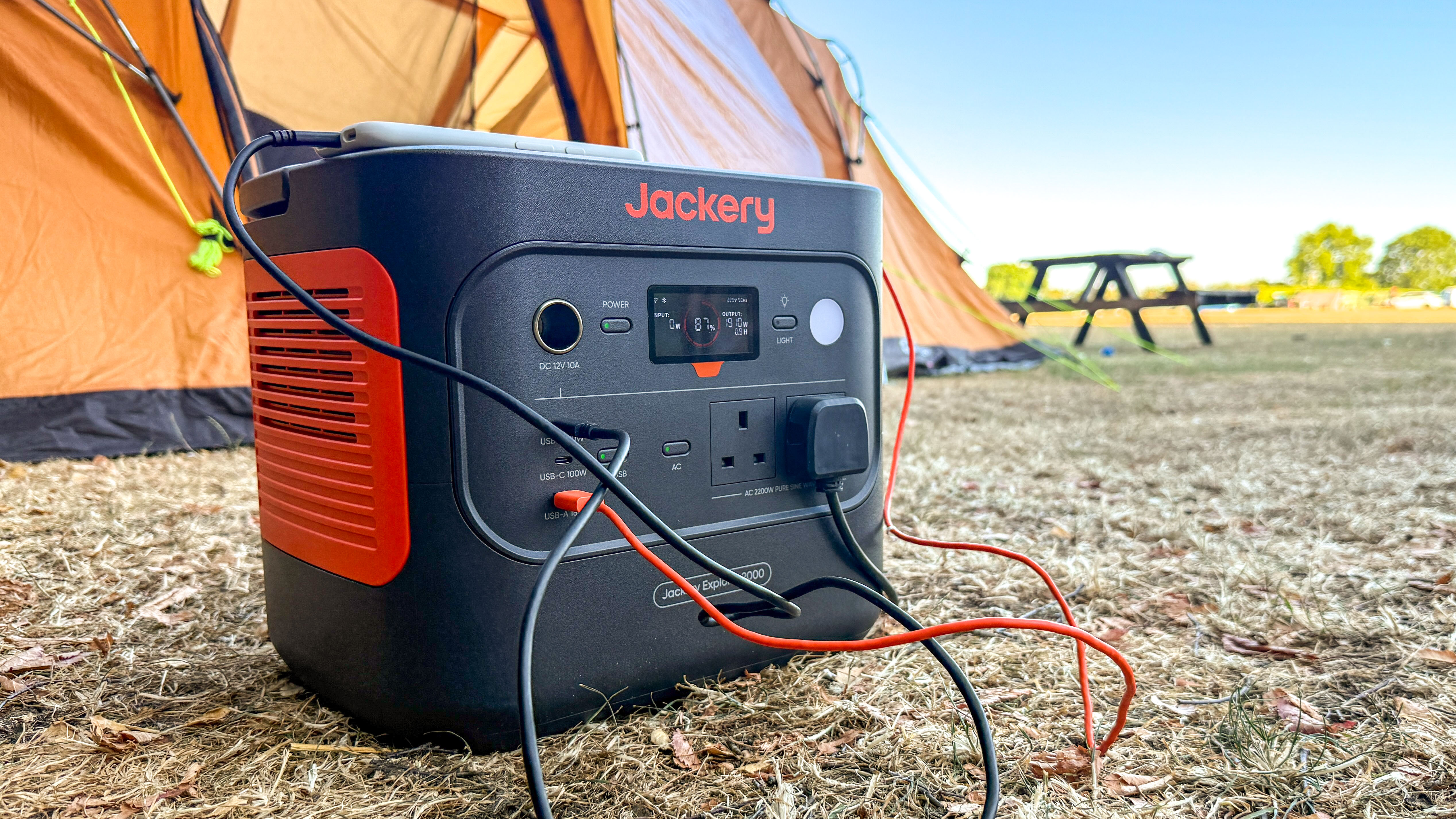 Jackery Explorer 2000 portable power station on a camping trip