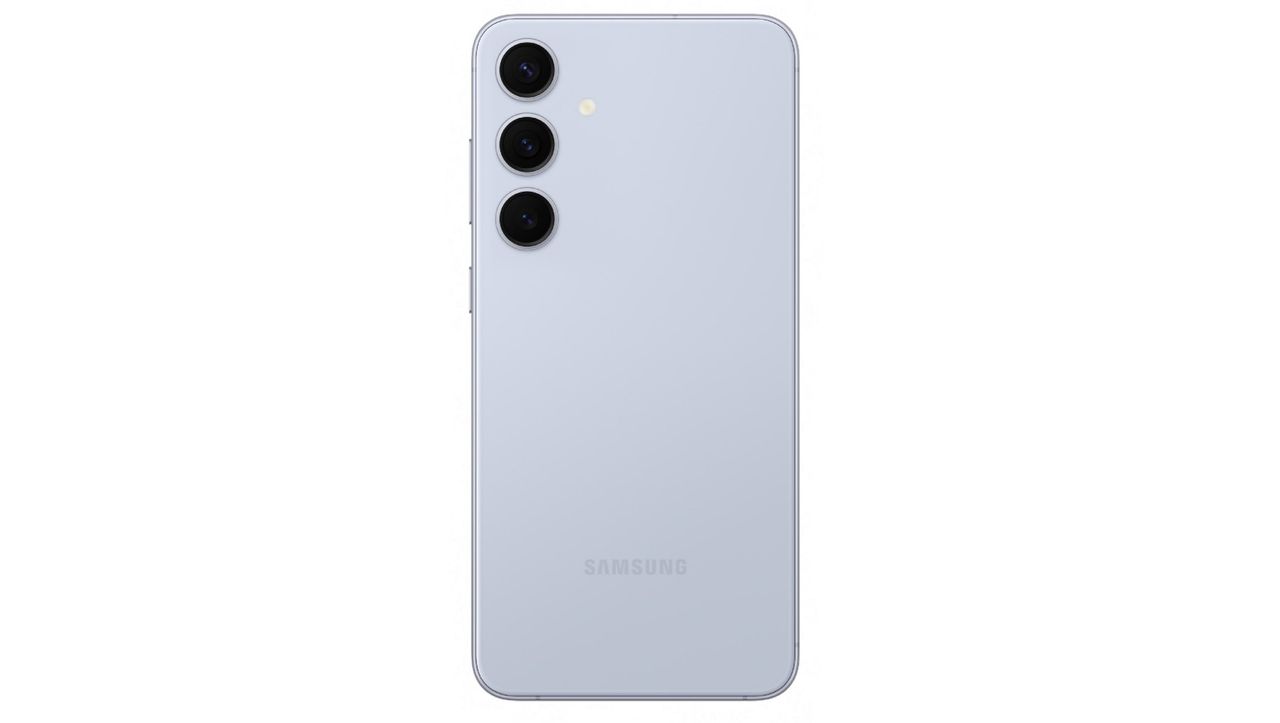 En l&auml;ckt bild av Samsung Galaxy S25 i bl&aring;tt.