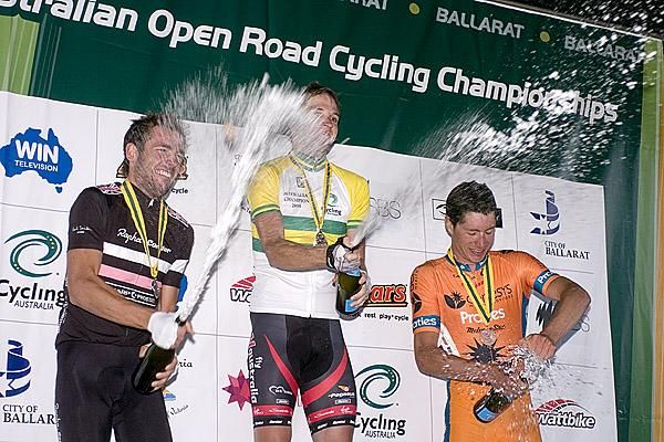 The men's open podium (l-r): Dean Windsor (2nd), Aaron Kemps (1st), and William Clarke (3rd).