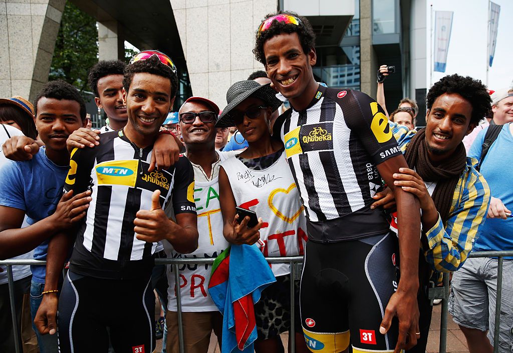 Merhawi Kudus, Daniel Teklehaimanot MTN-Qhubeka during stage two of the 2015 Tour de France, a 166km stage between Utrecht and Zelande, on July 5, 2015 in Utrecht, Netherlands.