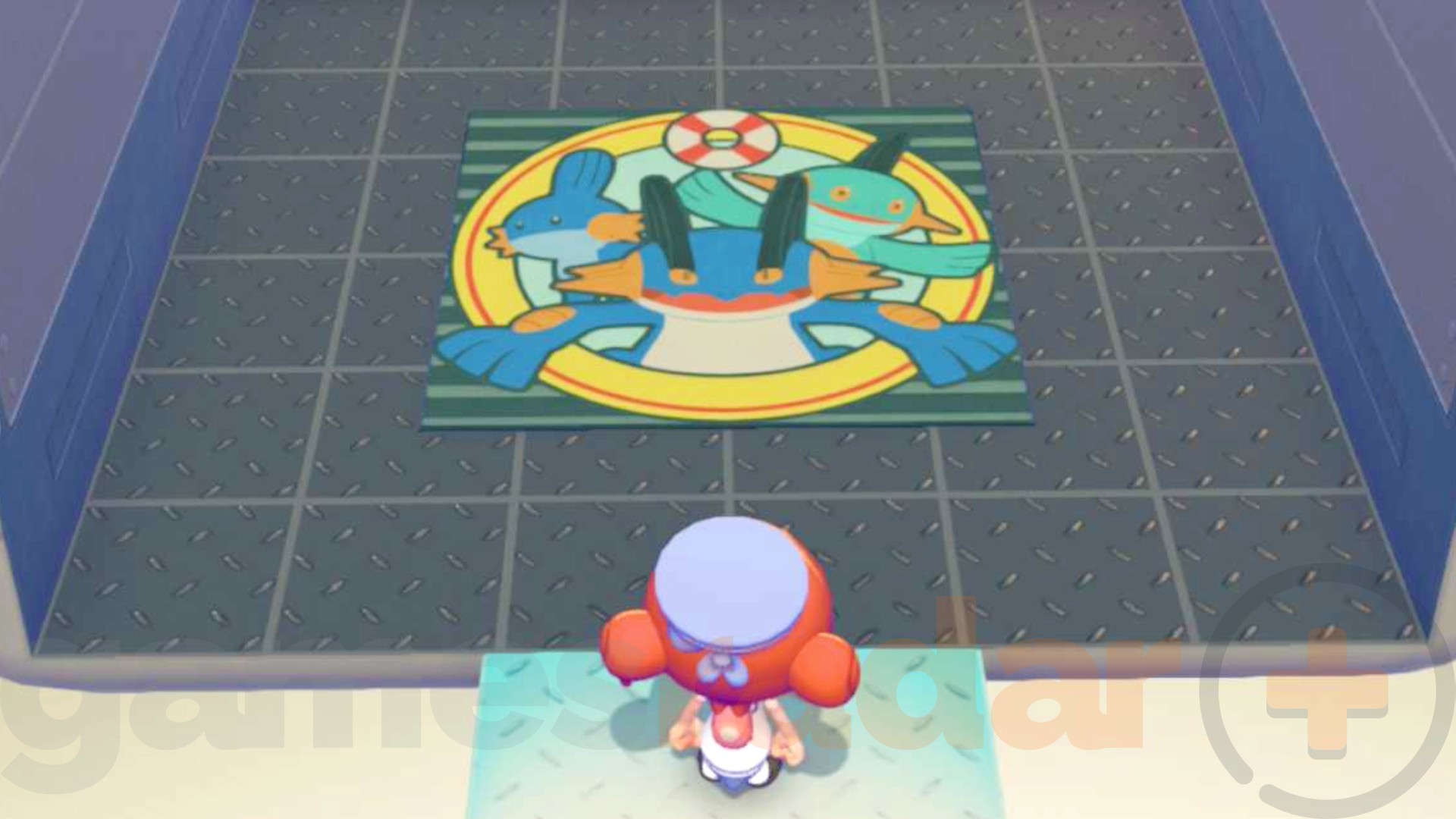 The Swampert Squad rug inside a house in Pokopia.