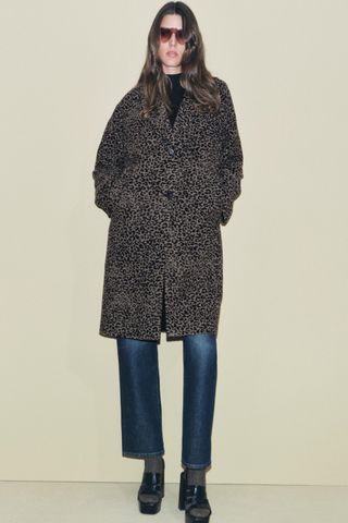 Animal Print Wool Blend Coat Zw Collection