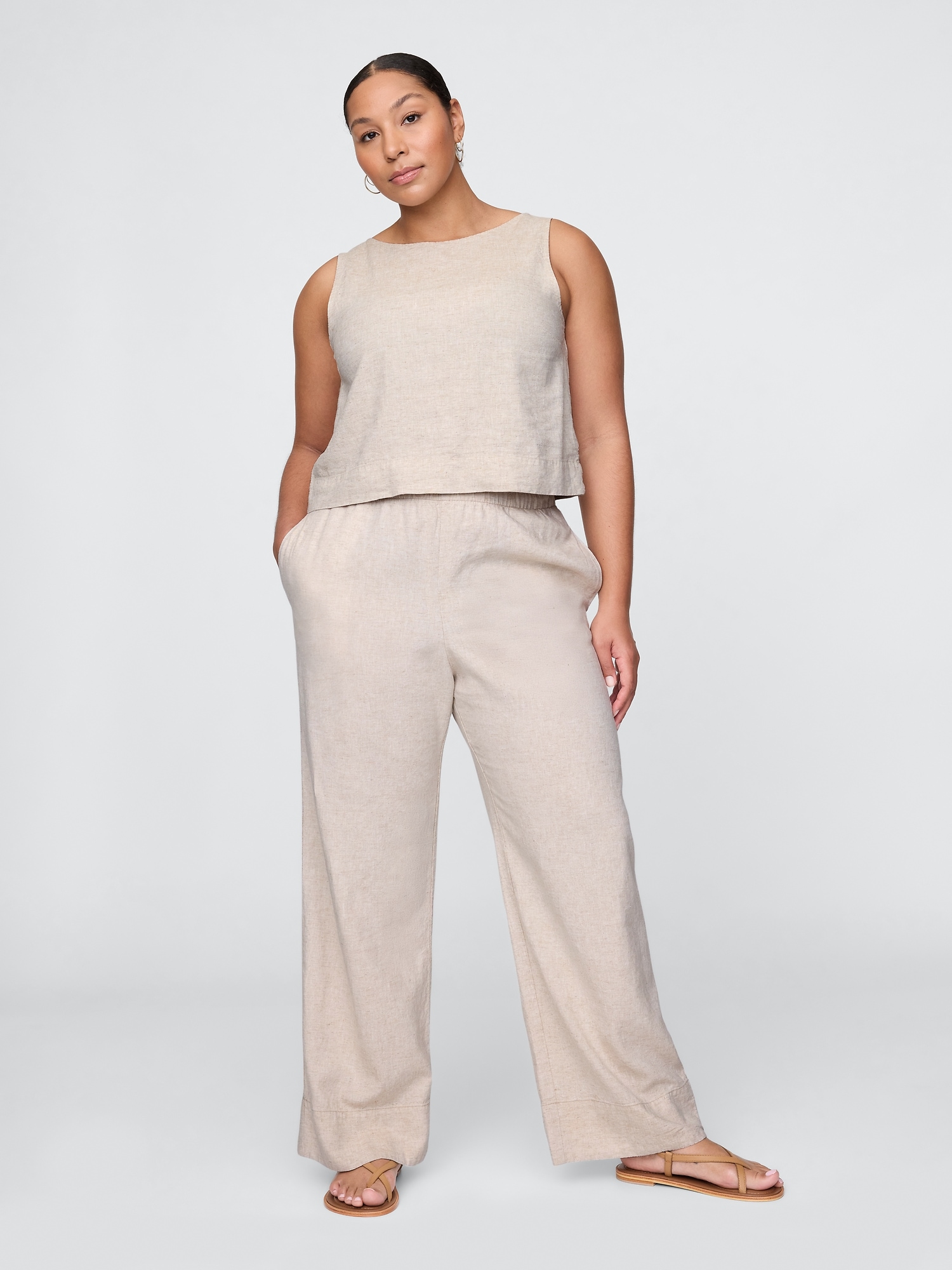 Linen-Blend Easy Wide-Hem Pants
