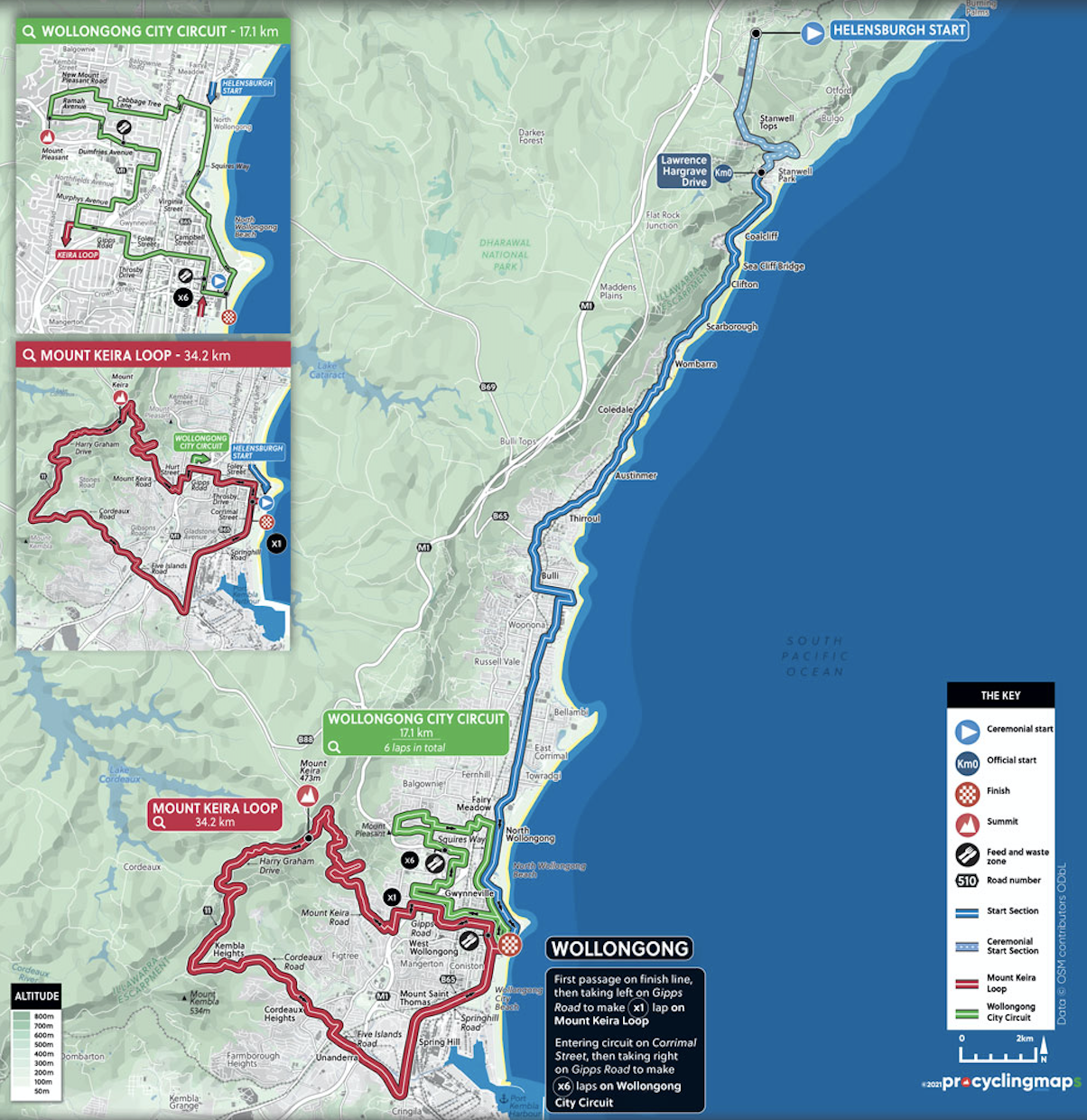 Full route map for elite women's and elite men's road race at 2022 UCI Road World Championships