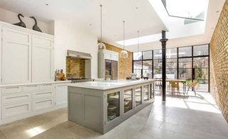 modern kitchen side extension with grey and white units