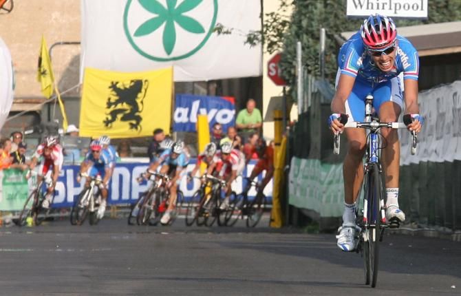 2008 Worlds: Alessandro Ballan (Italy) is moments away from the biggest victory of his career