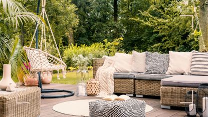 backyard with an assortment of outdoor furniture showing common mistakes when buying outdoor furniture