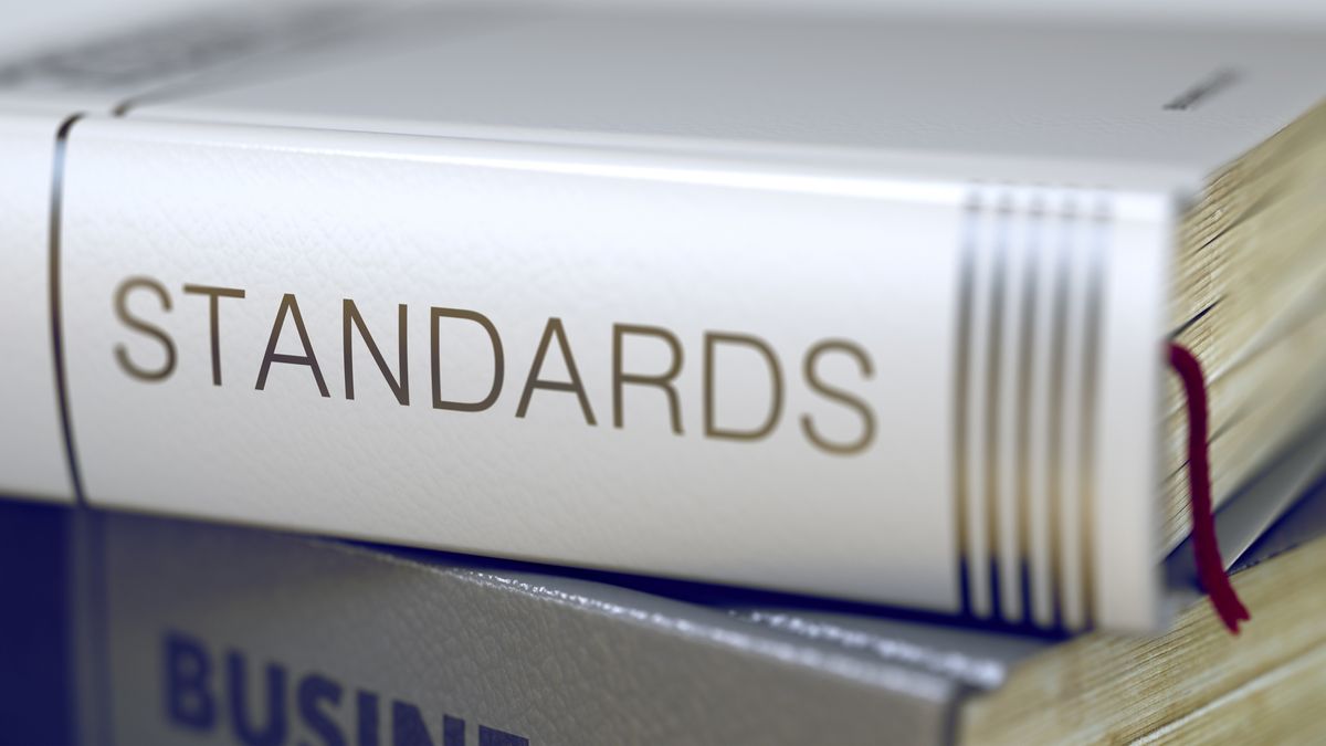 Closeup view of a book bearing the title &amp;quot;Standards&amp;quot; on the spine