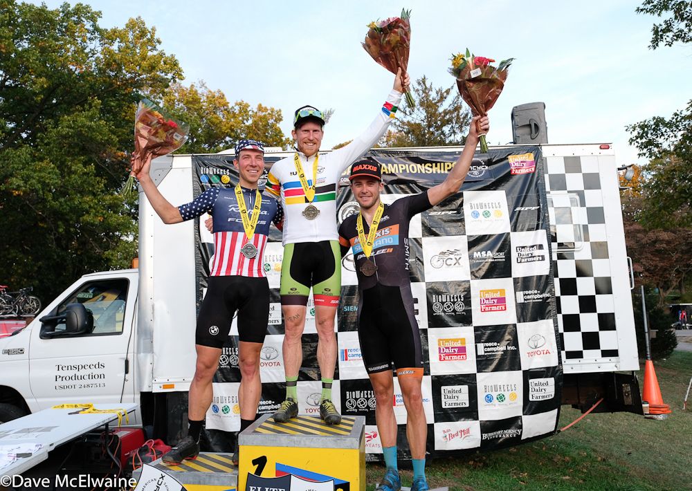Men&rsquo;s Podium (L to R) Jeremy Powers (Aspire) 2nd, Stephen Hyde (Cannondale) 1st, Danny Summerhill (Maxxis) 3rd
