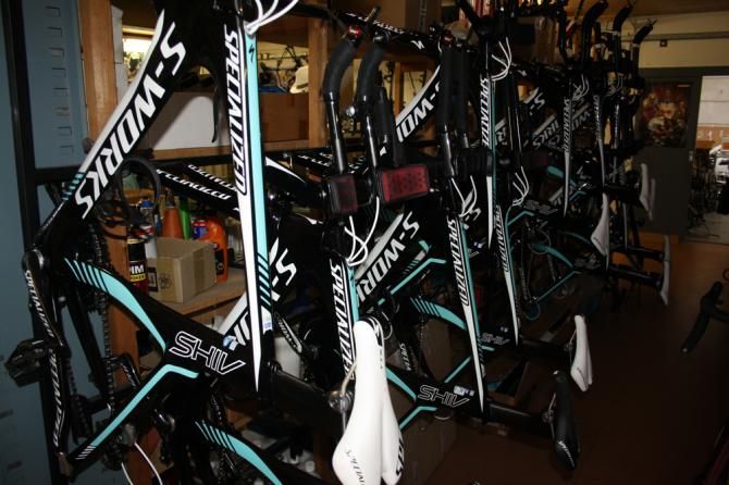 The Specialized bikes at the Omega Pharma QuickStep service course