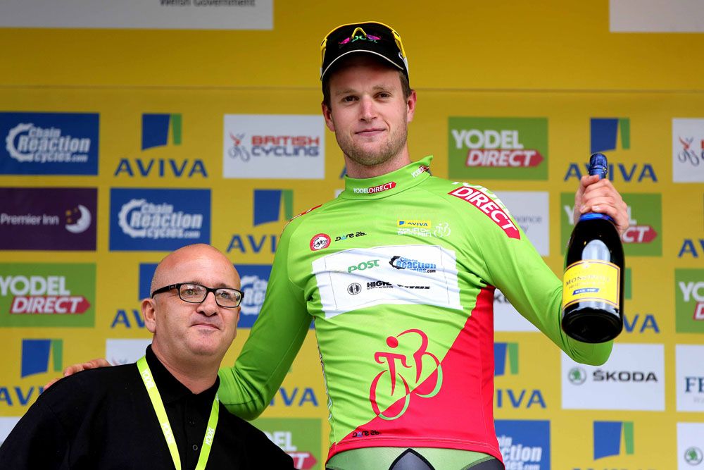 Conor Dunne (An Post - Chainreaction) on the podium stage 1 Tour of Britain