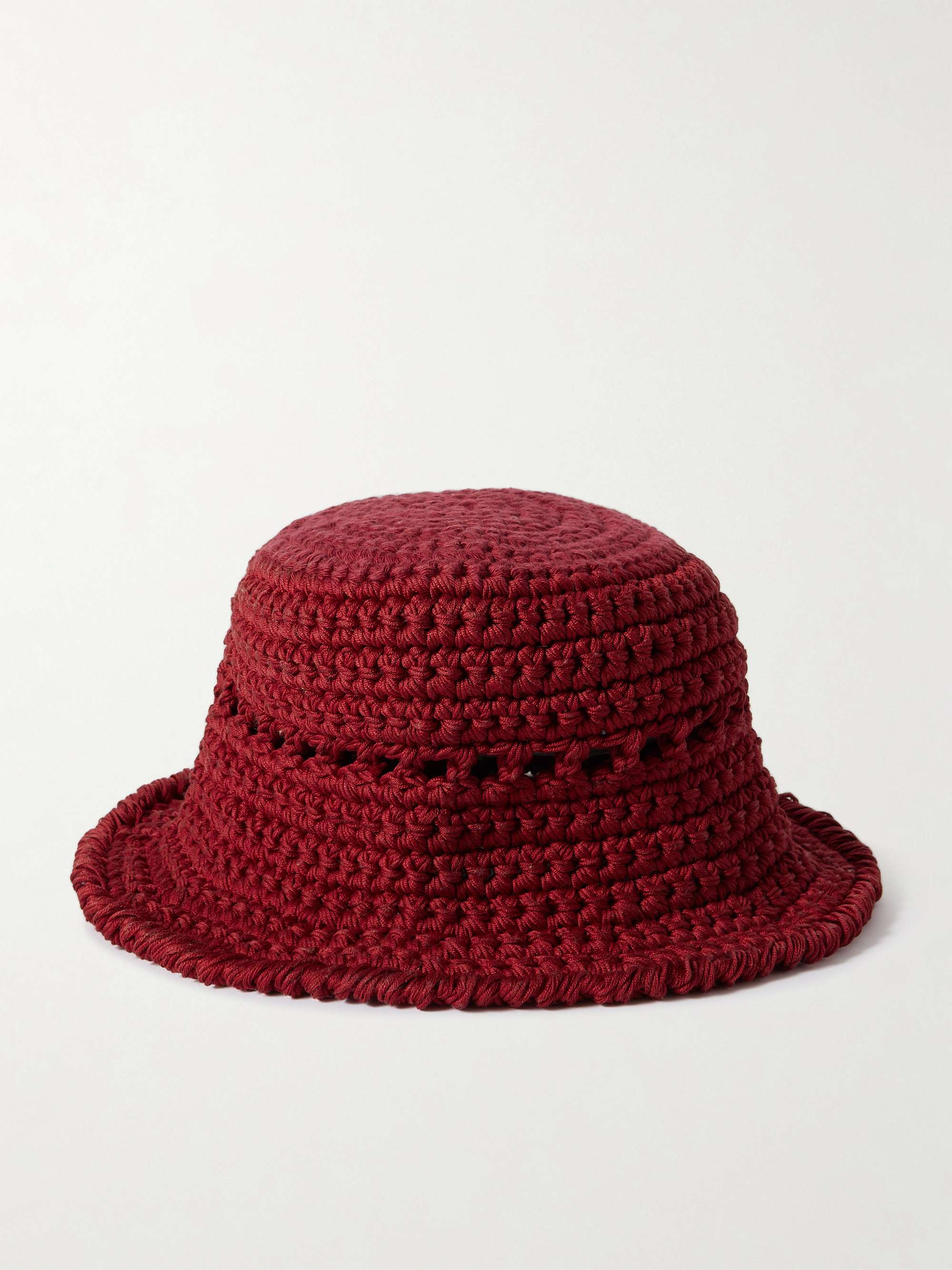 Crocheted Cotton and Raffia-Blend Bucket Hat