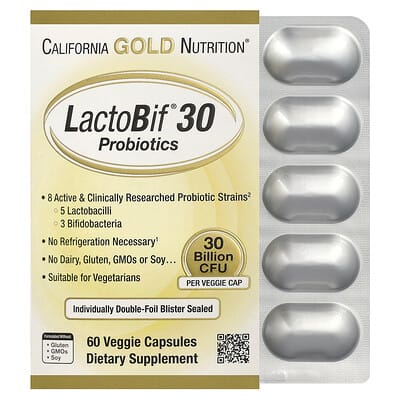 California Gold Nutrition, Lactobif&amp;reg; 30 Probiotics, 30 Billion Cfu, 60 Veggie Capsules