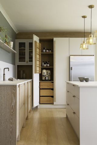 kitchen storage hacks mini small pantry by Naked Kitchens