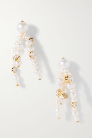 + NET SUSTAIN The Bay of Thoughts recycled gold vermeil, pearl and cubic zirconia earrings