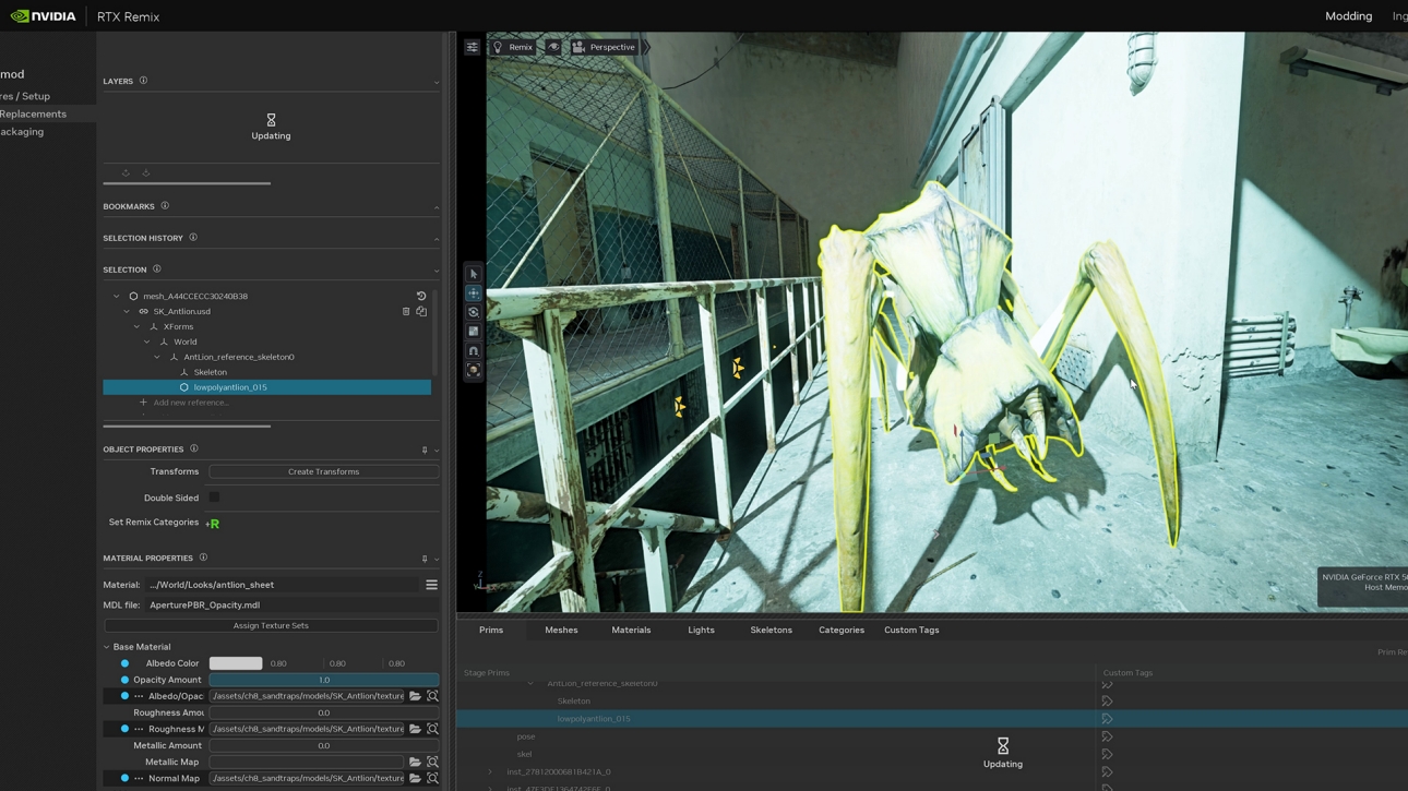 Screenshot of the NVIDIA RTX Remix toolkit in use