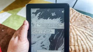 Een pagina uit een graphic novel op de Kobo Clara BW