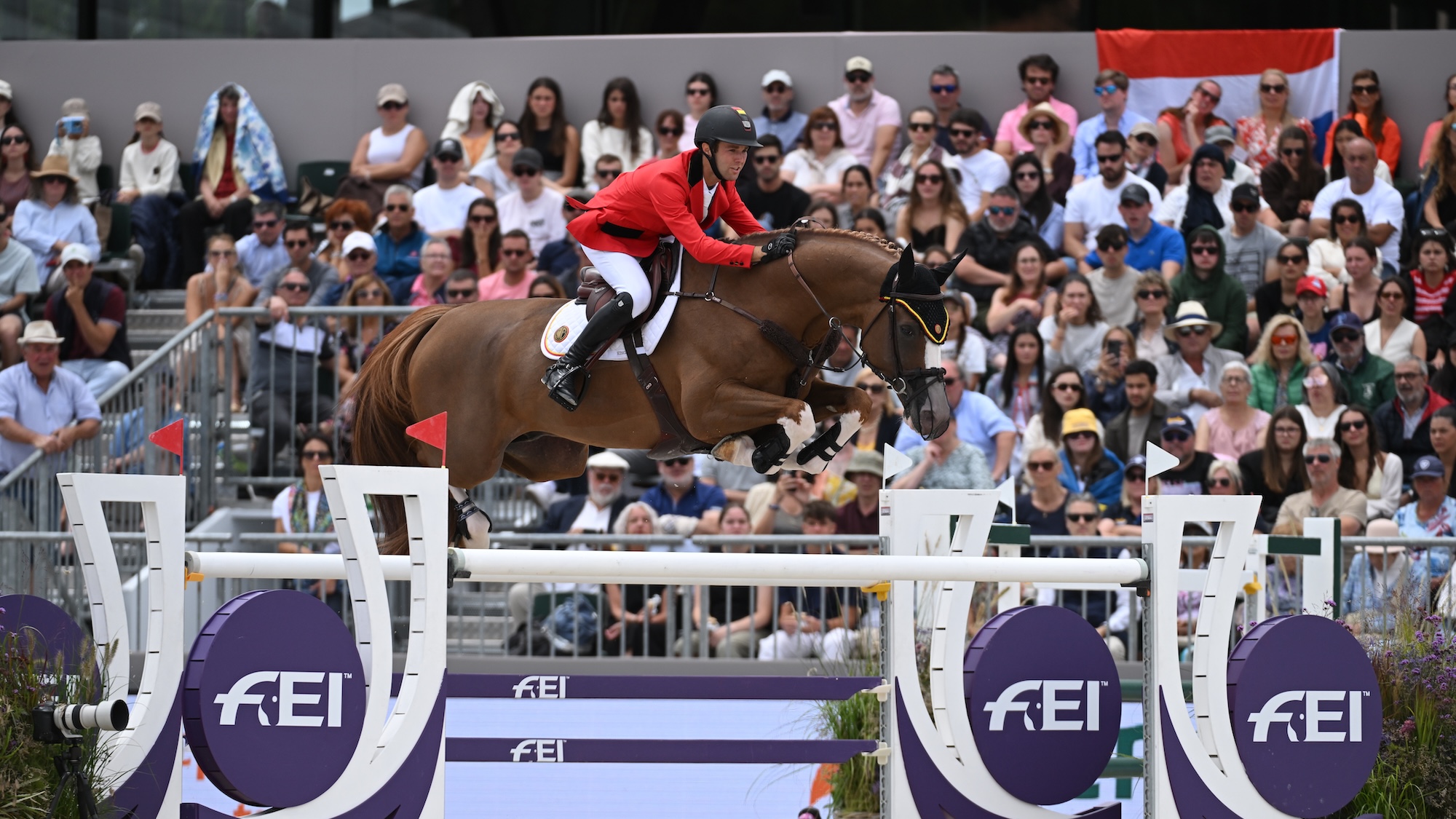 Gilles Thomas jumping Ermitage Kalone at the 2025 European Championships