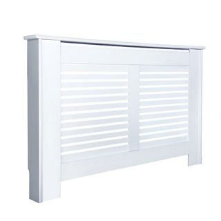 White radiator cover with horizontal slits