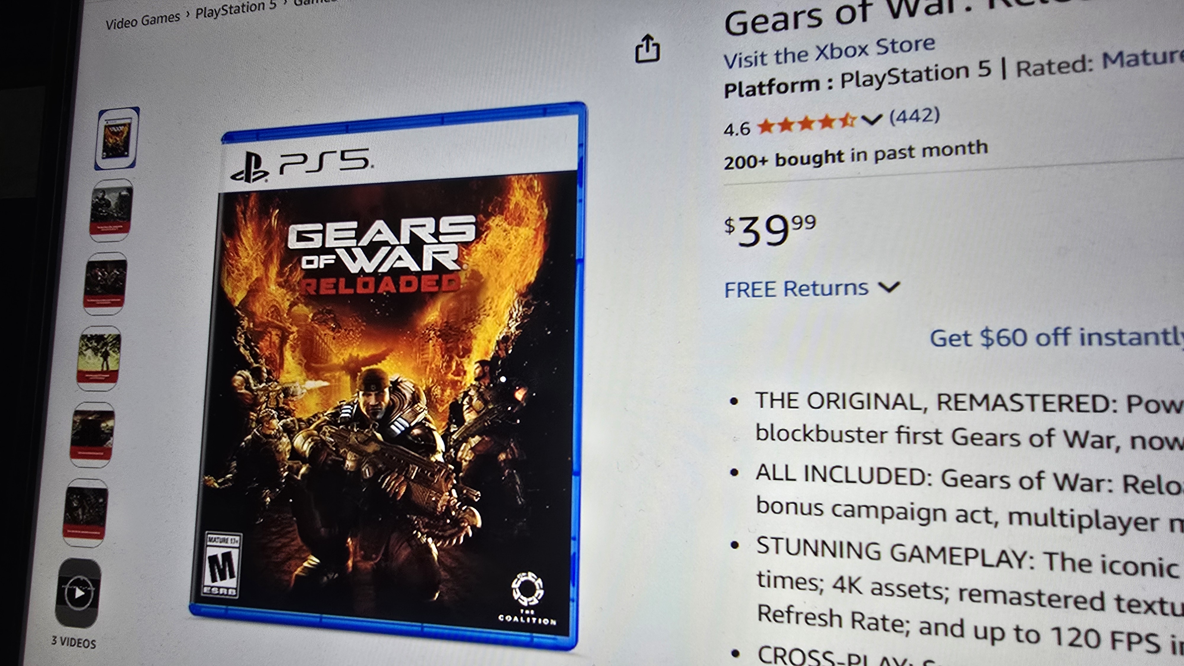 Gears of War on PlayStation via Amazon