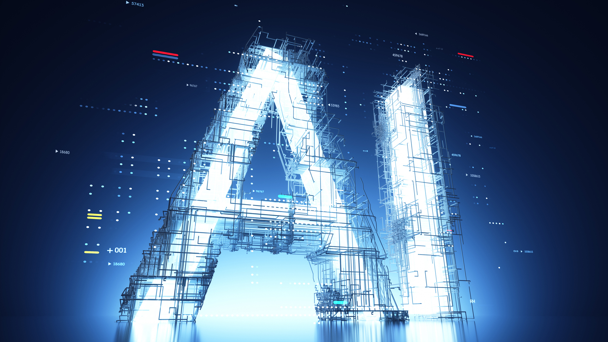 The AI letters in a futuristic, giant font. 