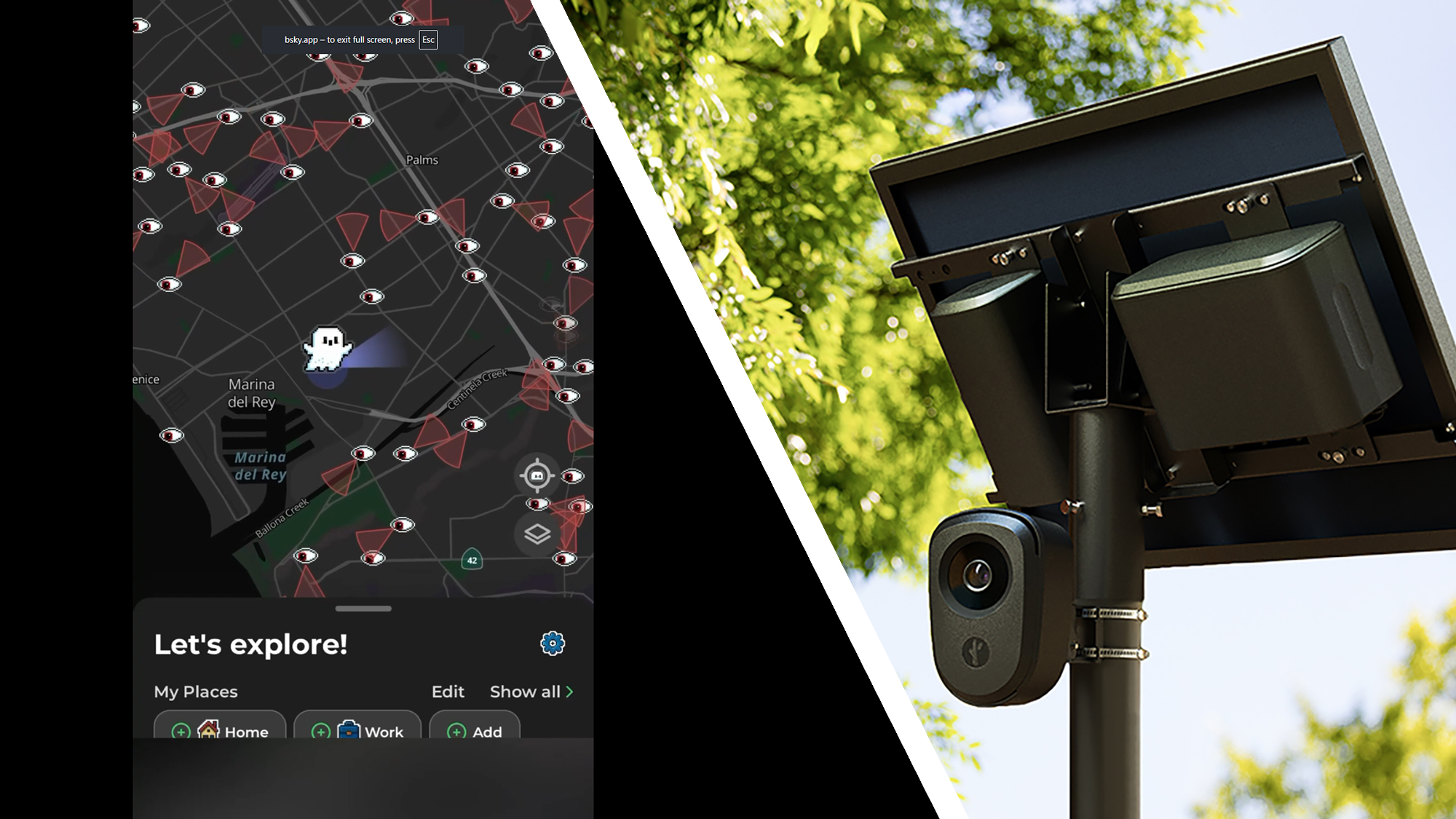 The MapQuest app and a Flock camera