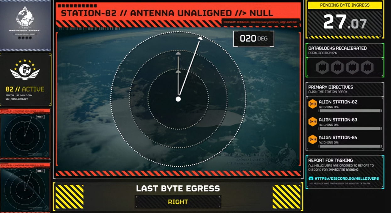 An image of Helldivers 2 players trying to move an antenna.