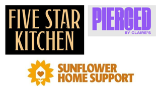 Typography with hidden graphic elements: Five Star Kitchen, Pierced by Claire's and Sunflower Home Support