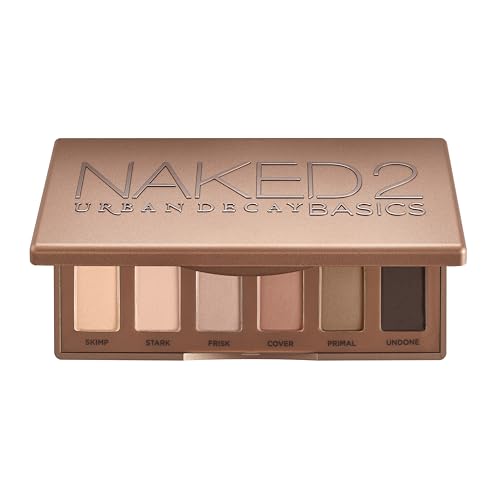 Urban Decay Naked 2 Basics Mini Eyeshadow Palette - 6 Matte Neutral Shadows, Long-Lasting Wear, Multi-Use Powder for Eye, Contour, Brows, Ultra-Blendable Cool-Tone Shades, Travel Makeup With Mirror