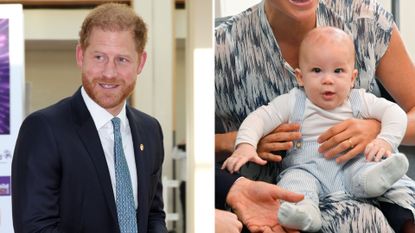 Composite of Prince Harry in 2023 and Prince Archie in 2019