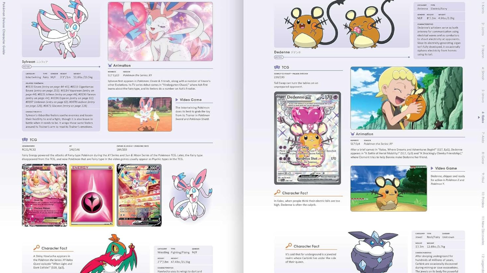 A double-page spread of Pokemon from the Pokemon Deluxe Character Guide