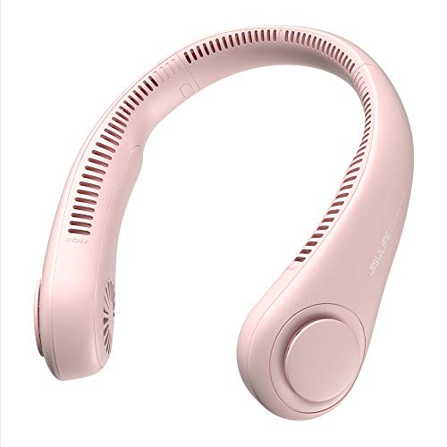 Jisulife Portable Neck Fan, Hands-Free Bladeless, 5 Speeds, 4000 Mah Battery Operated Wearable Personal Fan, Twistable, Rechargeable, Gift for Women Men-Pink