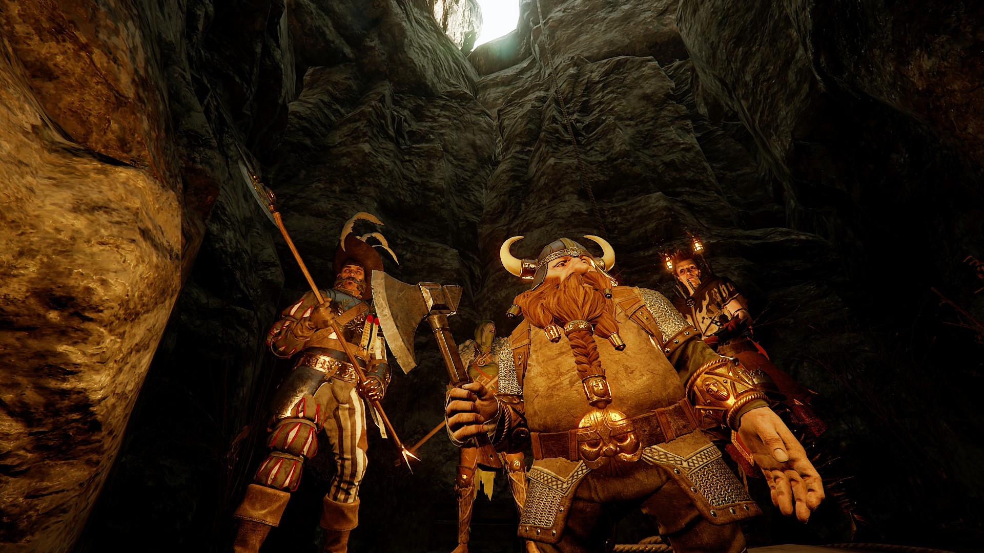 Best co-op games - Warhammer: Vermintide 2 - A party of four players stands together with weapons drawn.