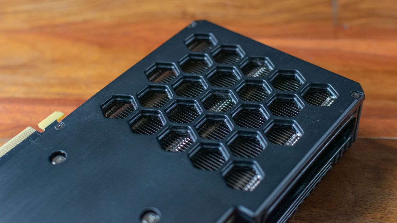 A closeup of the cooling vents on the underside of the Palit RTX 3060 Dual