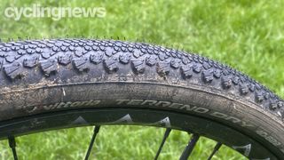 A close up of the tread on a Vittoria Cycling Terreno Dry Gravel Tyre
