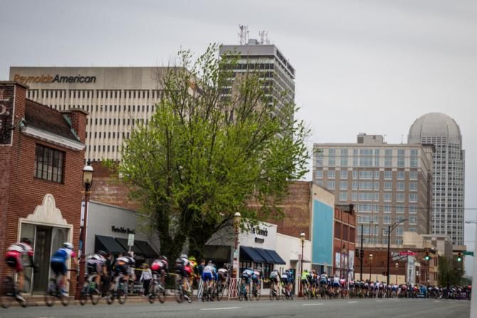 The mens field riding through Winston Salem.