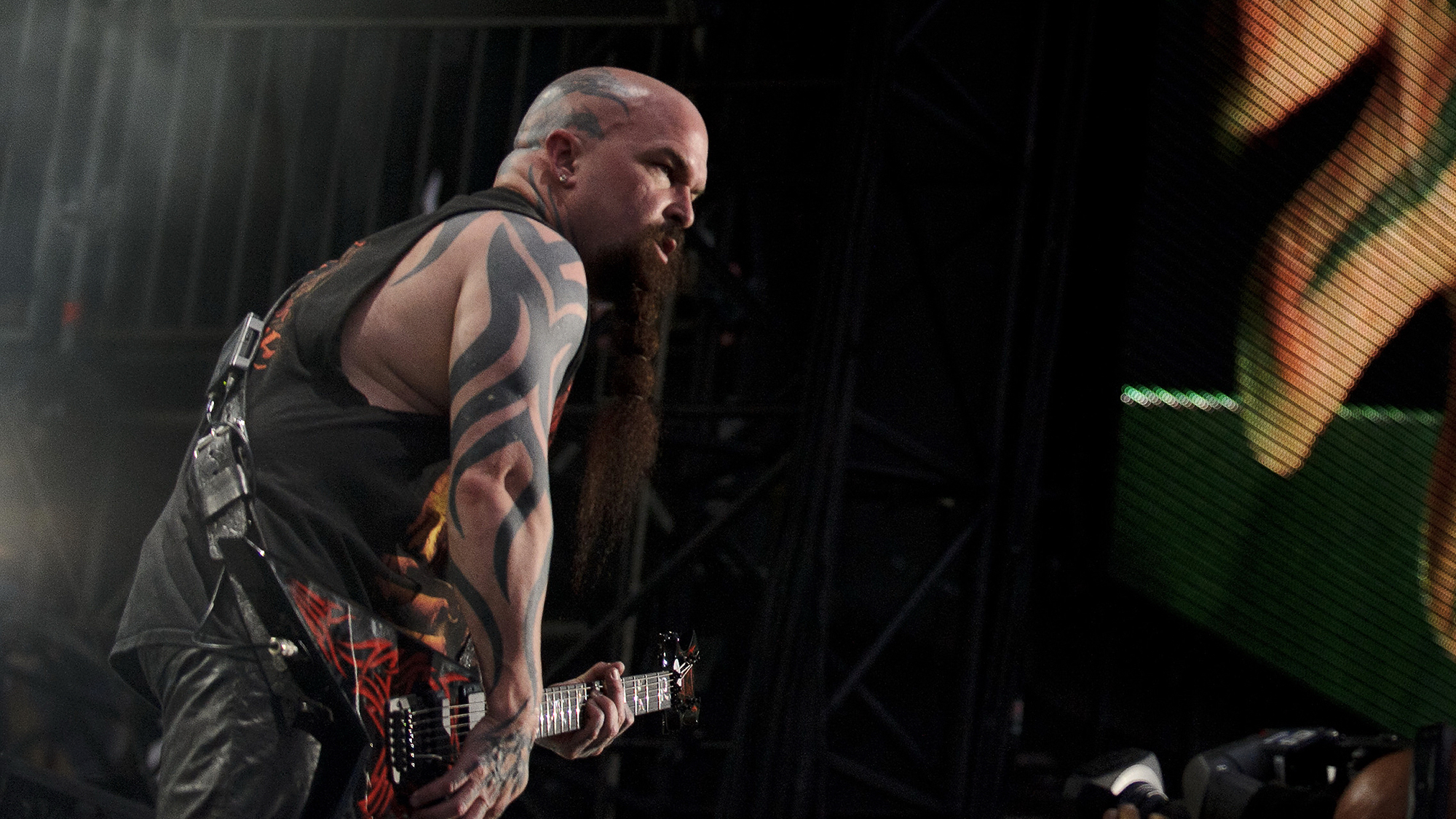 The Big 4 Concert at Yankee Stadium. Anthrax, Megadeth, Slayer and Metallica. The biggest thrash-metal bands of the 80's play at Yankee Stadium in a memorable seven-hour concert. Slayer Kerry King.