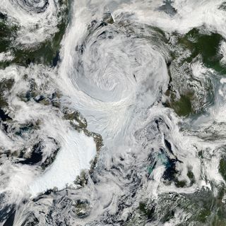 Mosaic of satellite images of an Arctic storm