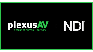 The logos for PlexusAV and NDI as the companies release an AVoIP solution together. 