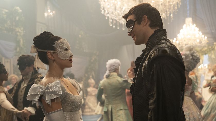 Yerin Ha and Luke Thompson as Sophie and Benedict at the masquerade ball in Bridgerton Season 4