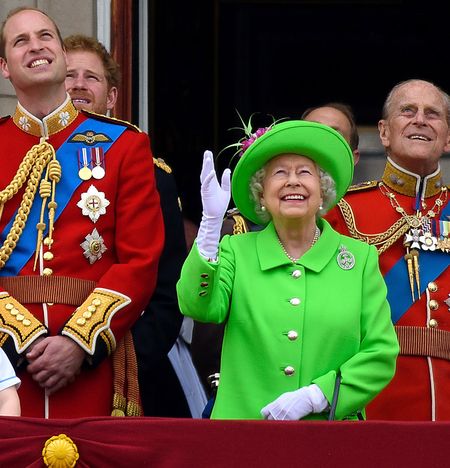 Queen Elizabeth, Prince Philip and other members of the royal family on the balcony at Trooping the Colour in 2016