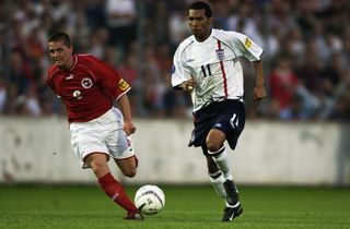 Jermaine Pennant in action for England's Under-21 side against Switzerland in 2002.