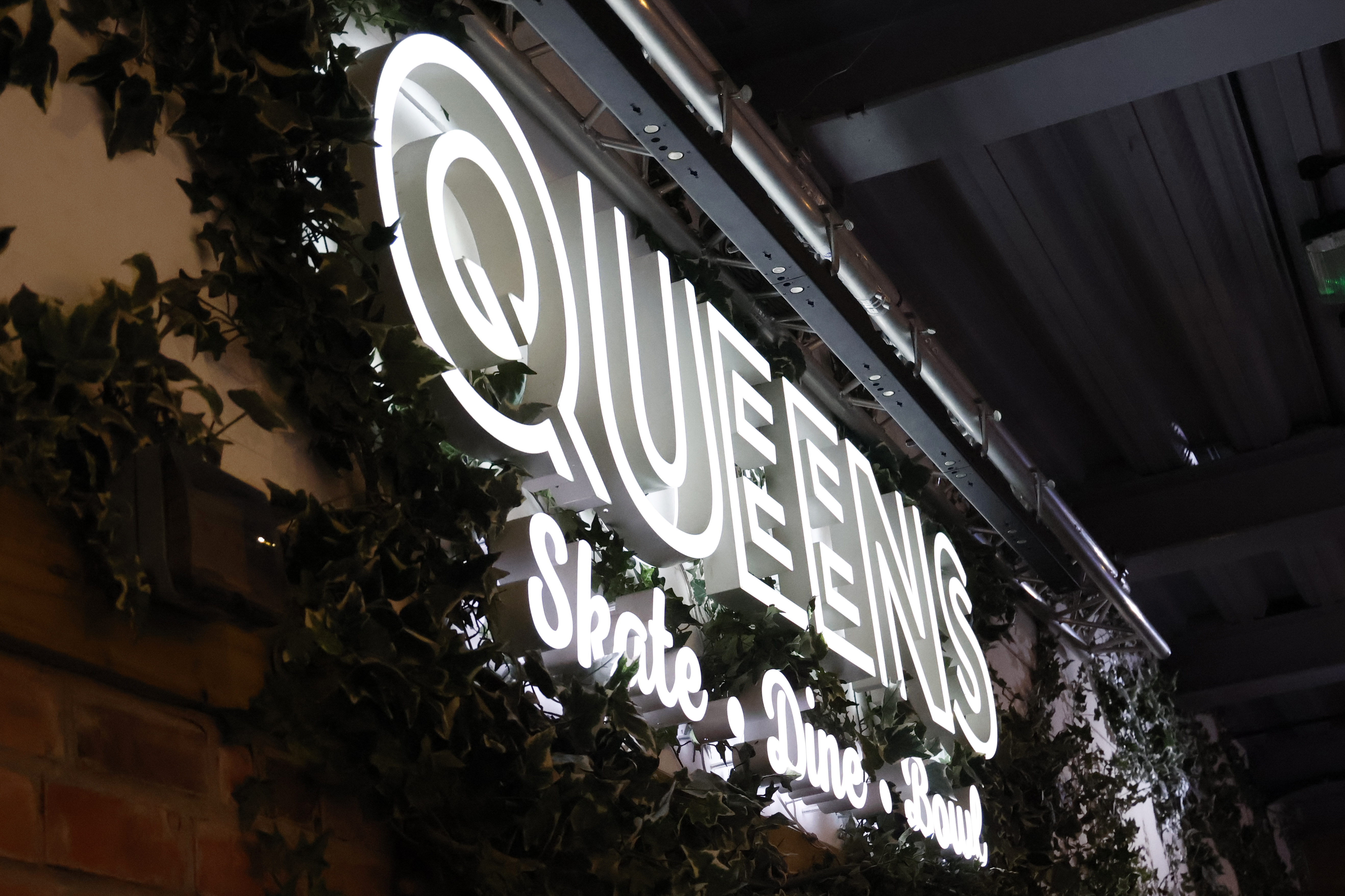 A neon sign at an ice rink