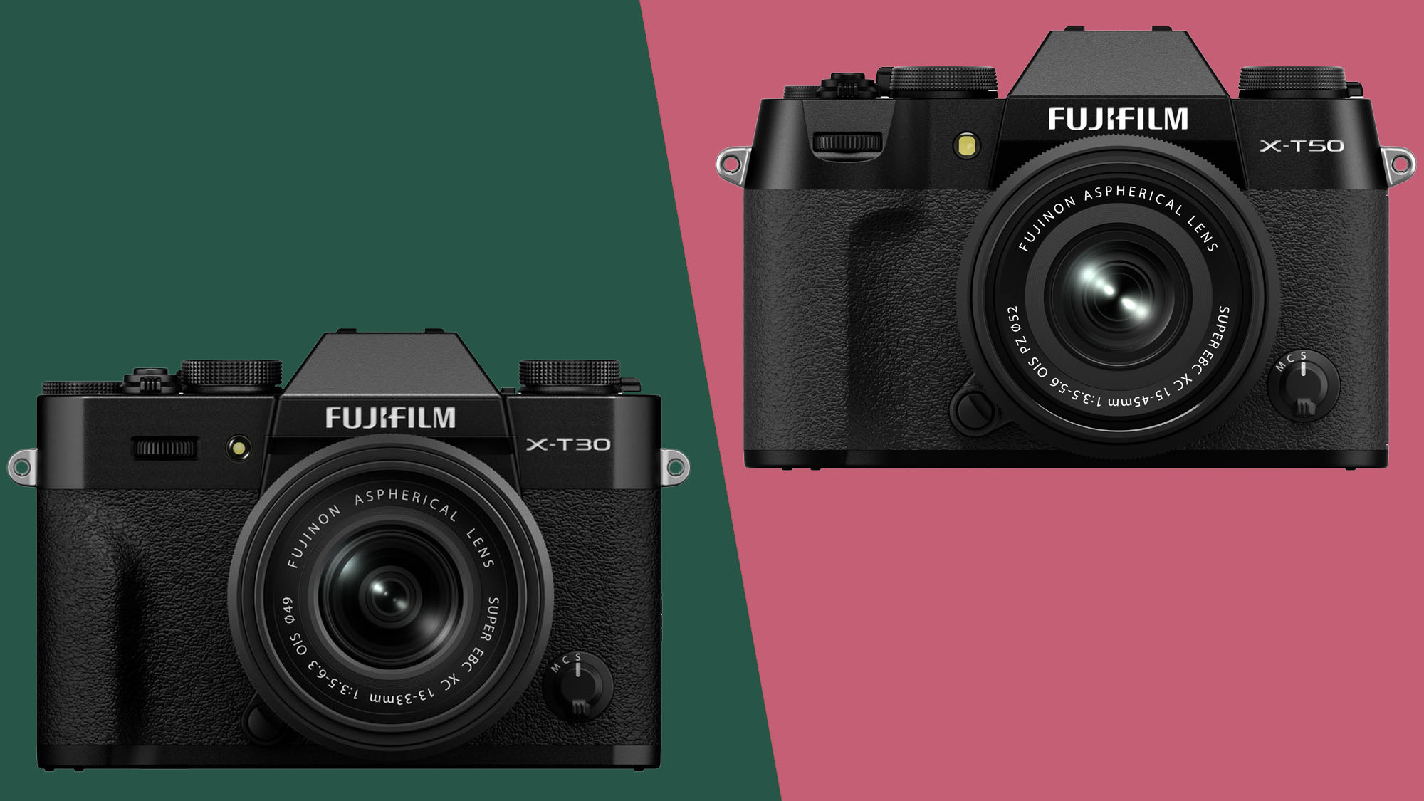 Fujifilm X-T30 II next to Fujifilm X-T50. 