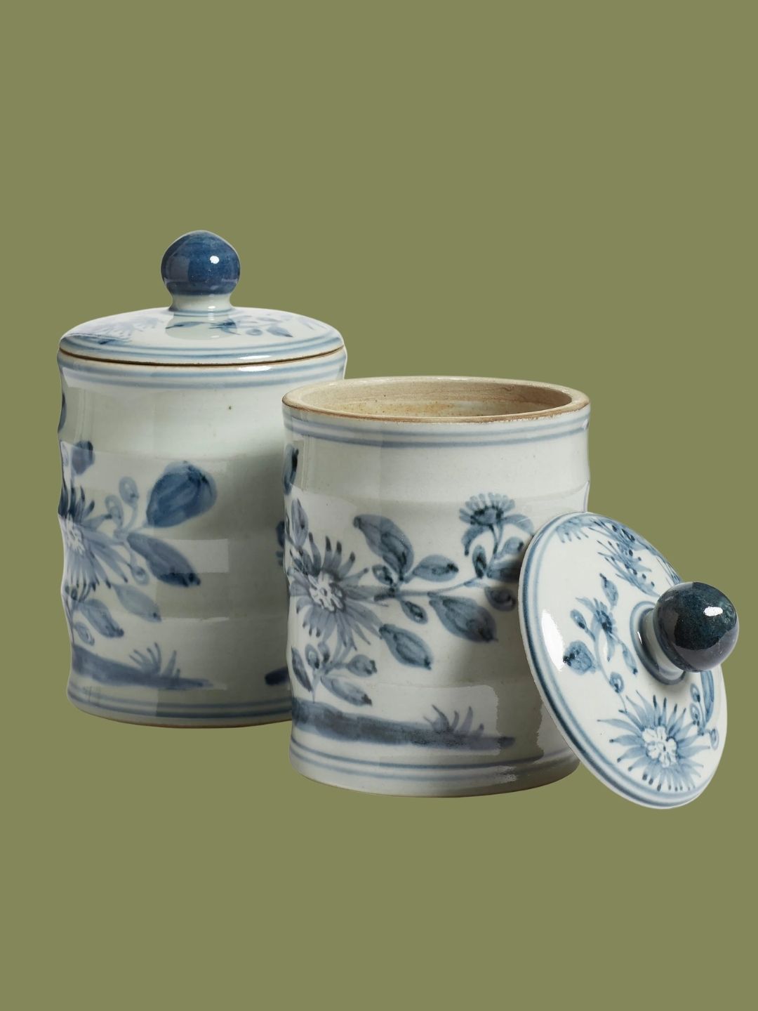 Oka Prod, Chun Lidded Pots Pair - Blue/white