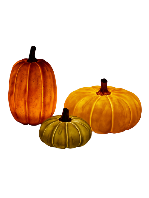 Outdoor Pre-Lit Faux Pumpkins, Set of 3