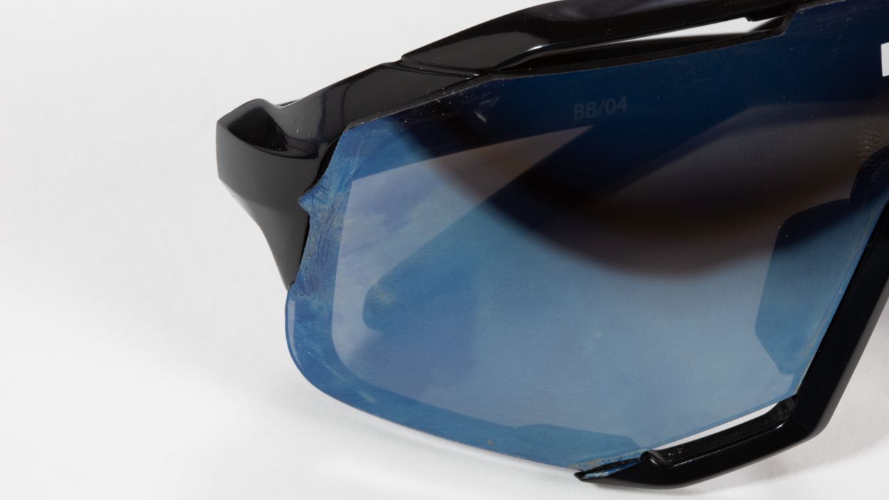 Koo Demos Cycling Sunglasses detail of corner popped free of frame