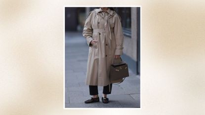 how to tie a trench coat - street style shot of woman wearing a beige trench