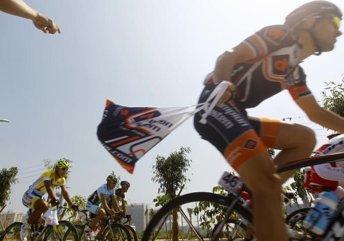 A Champion System rider goes through the feed zone